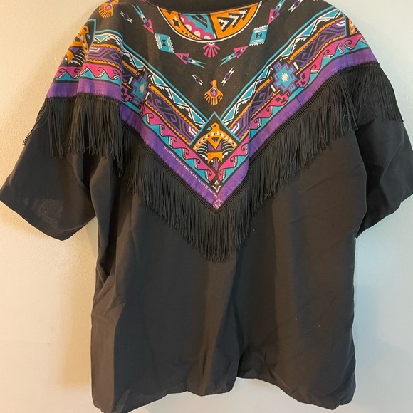 Vintage 80s Hazelwood Southwestern Navajo Tassel, beads, fringe cowgirl shirt - Picture 5 of 5